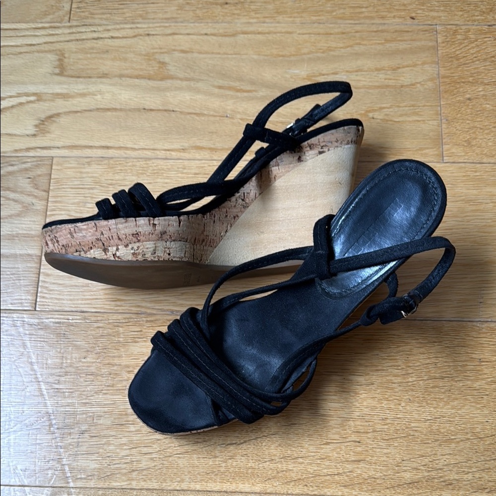 Vintage Jil Sander Black Suede narrow Wedge Sandals Size 37